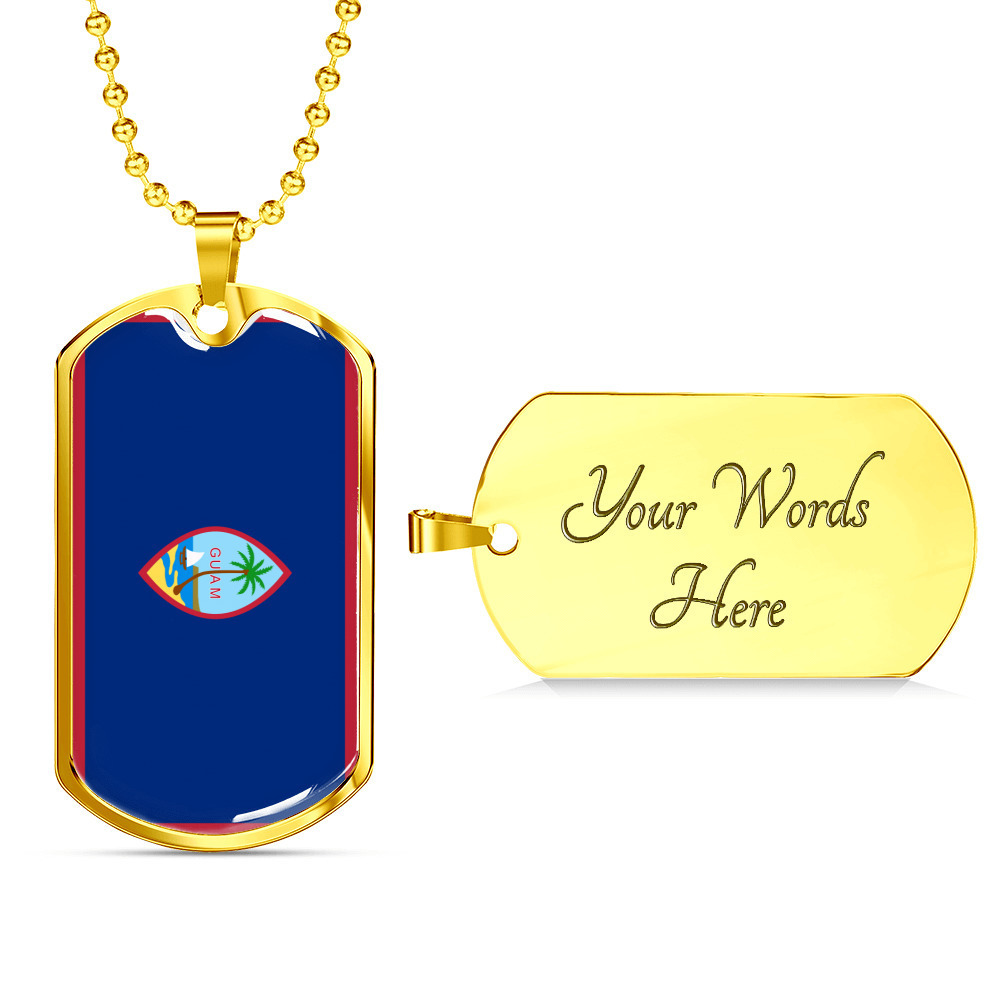 Guam Flag Necklace Stainless Steel or 18k Gold Dog Tag 24" Chain